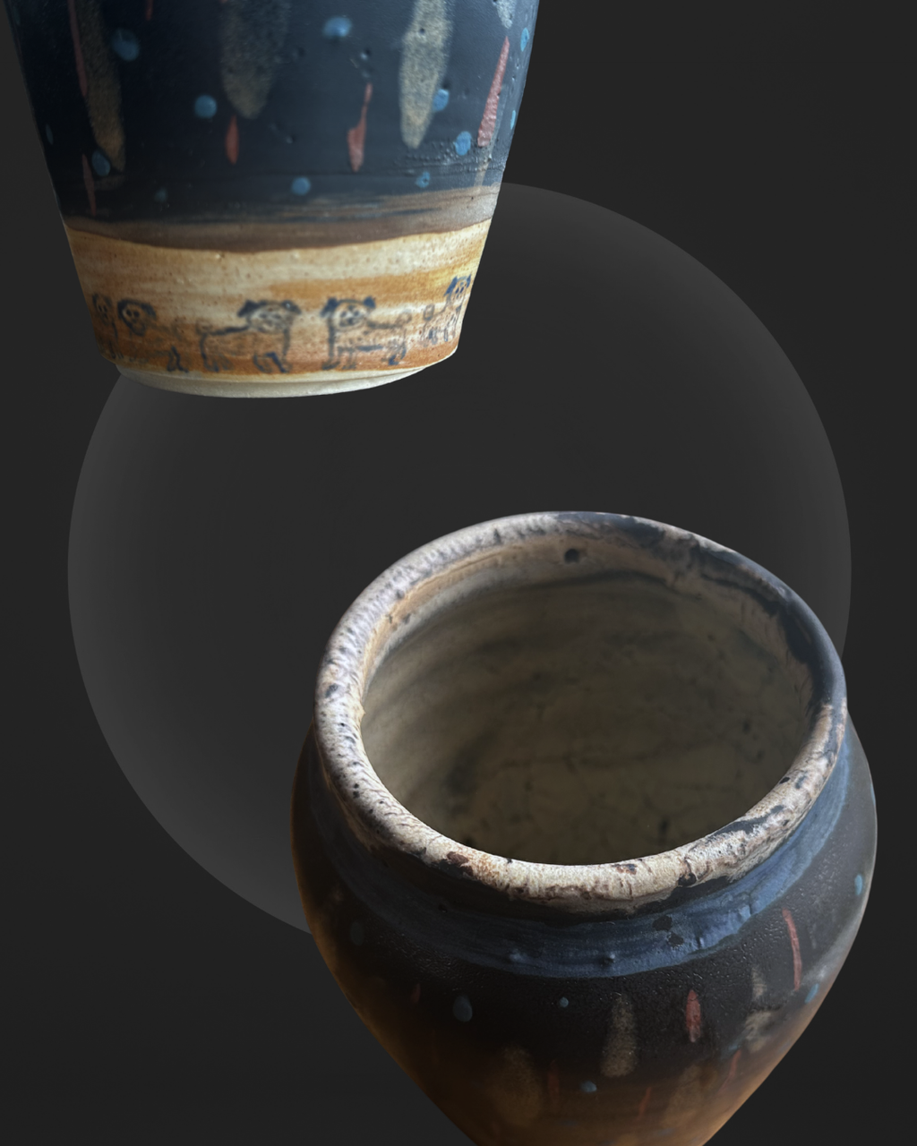 Vase with Primitive Delft Pugs
